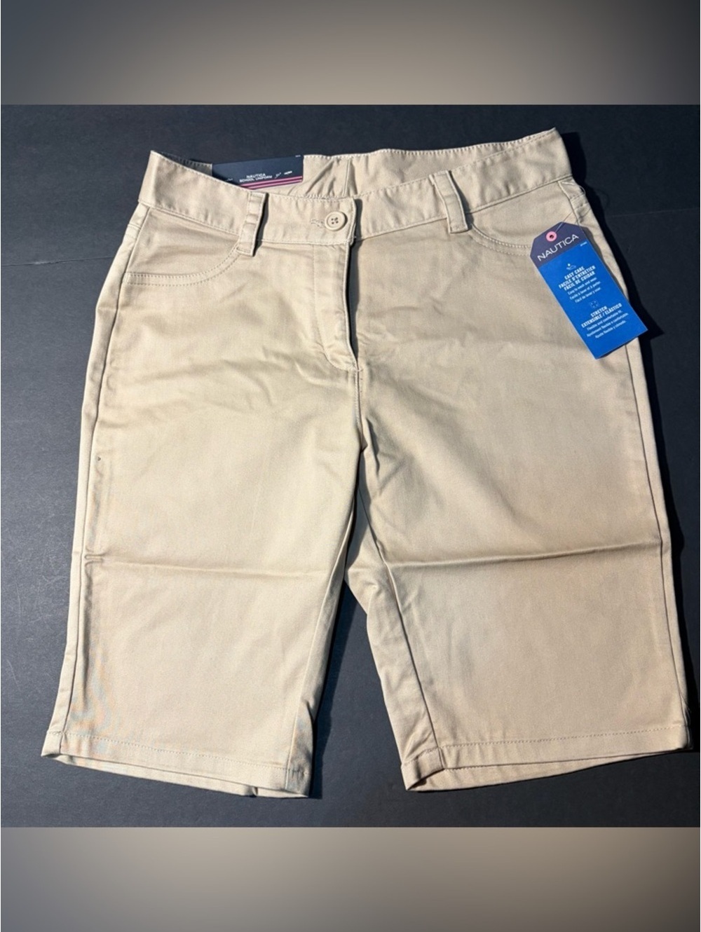 Nautica School Uniform Girls Khaki Stretch Shorts Adjustable Waist 26" NWT